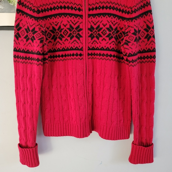 Lauren Ralph Lauren Bead Snowflake Cable Knit Full Zip Cardigan Sweater PM - Picture 4 of 11